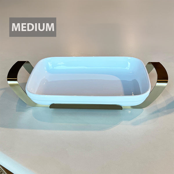 Matt Gold Rectangle Dish with holder medium - طبق مستطيل مع حامل ذهبي/متوسط