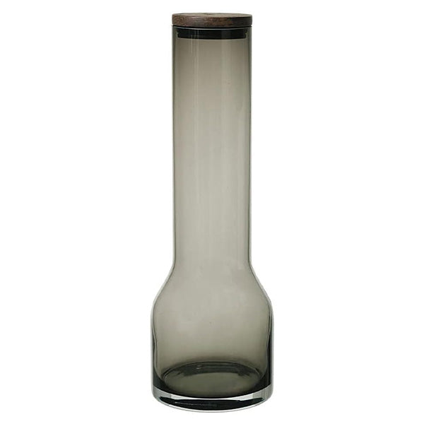 LUNGO WATER CARAFE LARGE SMOKE W/OAK LID 1.1ltr - قارورة ماء زجاجية 1100مل, لون رمادي غامق