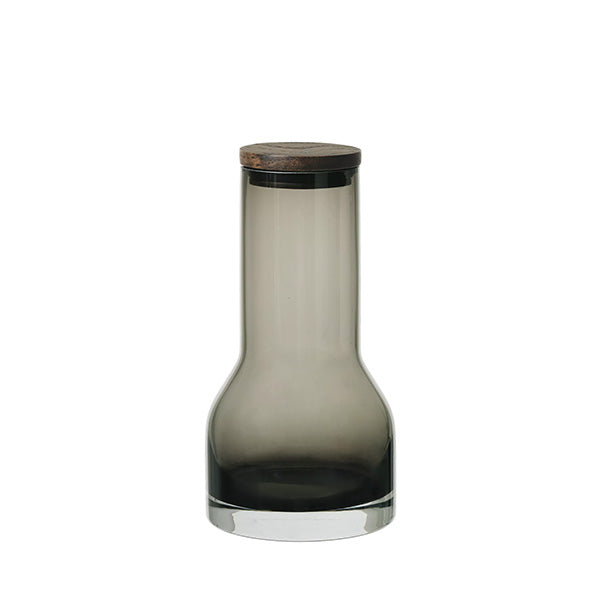 LUNGO WATER CARAFE SMALL SMOKE W/OAK LID 650ml - قارورة ماء زجاجية 650مل, لون رمادي غامق
