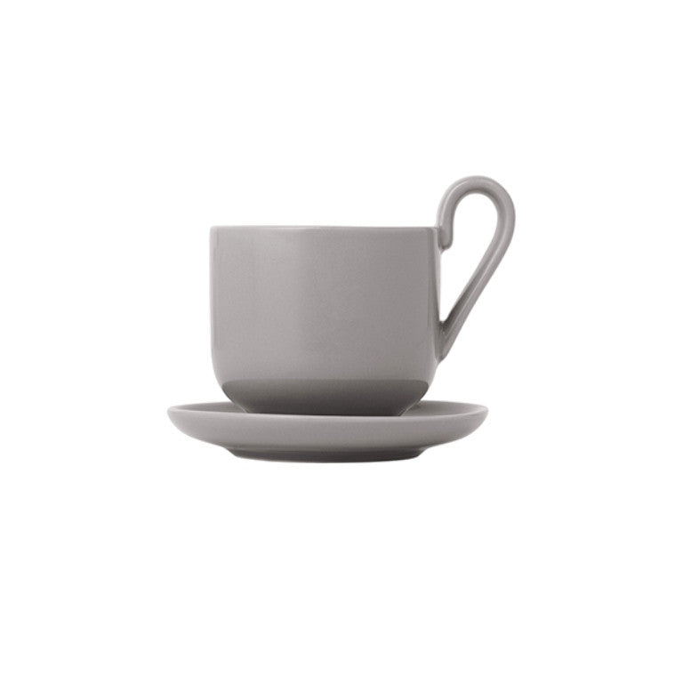 RO Set of 2 Espresso Cups w/ Saucers, Mourning Dove Color - مجموعة 2 فناجين اسبريسو مع صحونها, لون رمادي فاتح