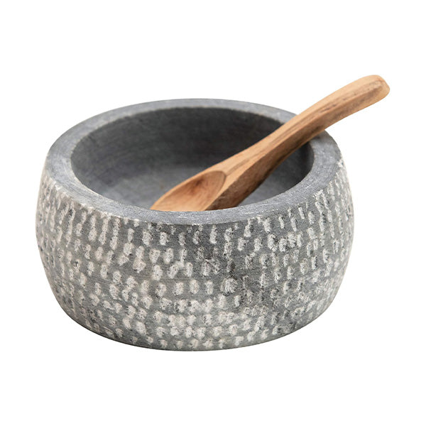 Granite Bowl w/Acacia Spoon 10x4.5cm - طبق جرانيت مع معلقة خشبية 10x4.5سم