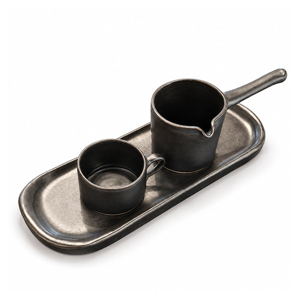 Natural Gres Set 3 pcs , Black Color - طقم تقديم قهوة , 3 قطع , اللون أسود