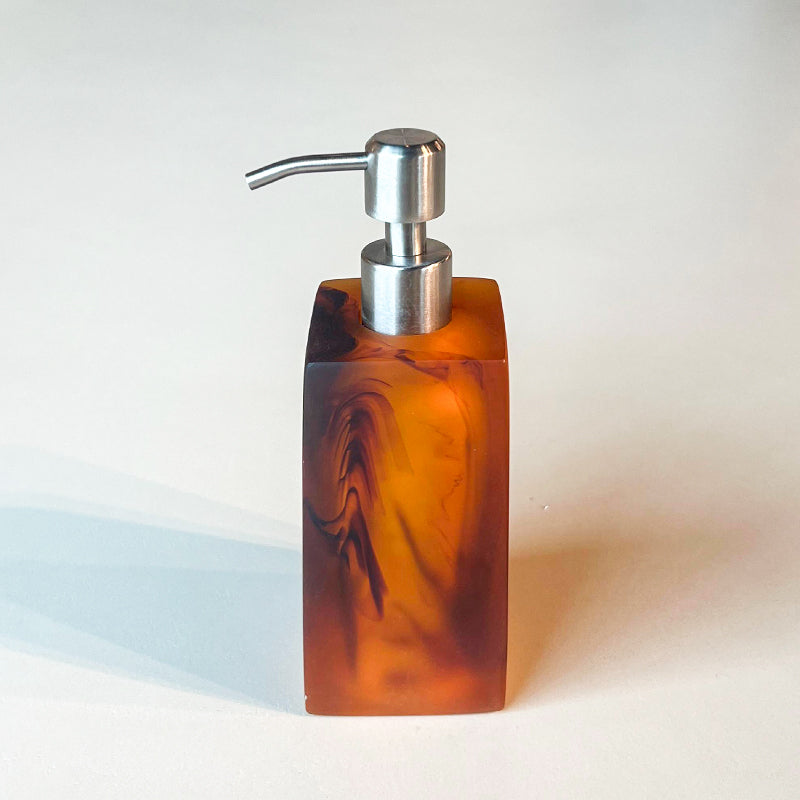 Small Square Dispenser 5x5x17cm, Tortoise Color - موزع صابون من الريزن , لون بني