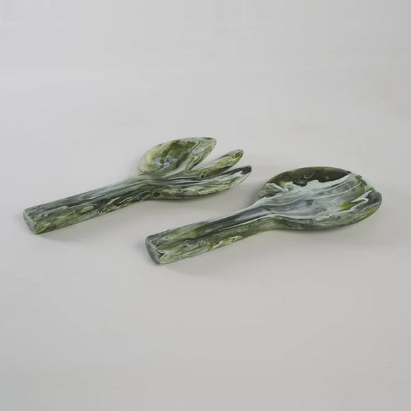 Short Handle Salad Servers 2pcs , Forest - أدوات تقديم سلطة قطعتان - أخضر