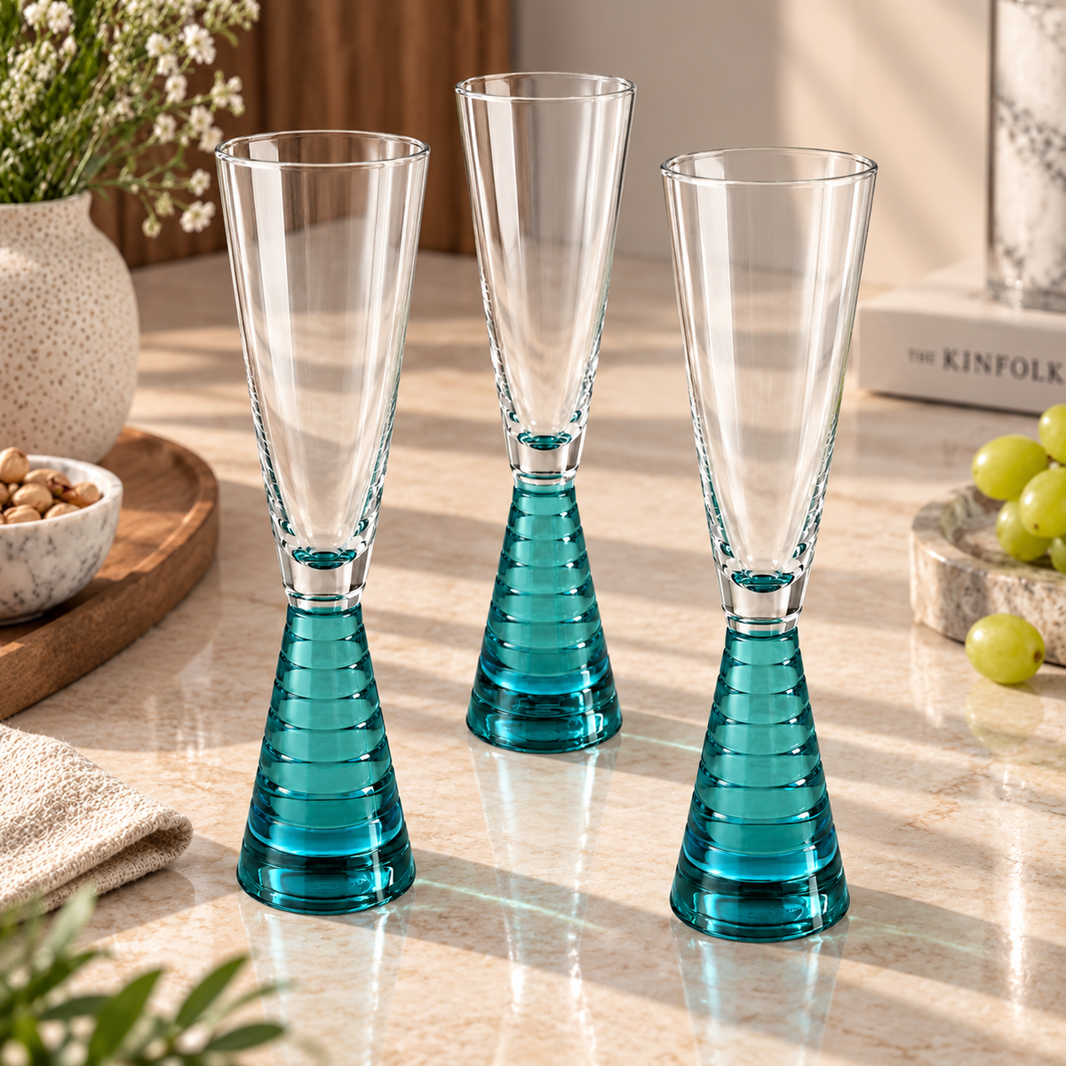 set of 3 glass flutes - طقم أكواب زجاجية , 3 قطع