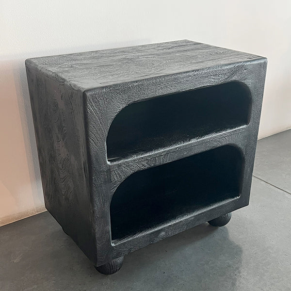 Wooden Night Stand 55 x 35 x 55 cm , Sandblast Black Color - ستاند خشبي 55 × 35 × 55 سم , لون أسود