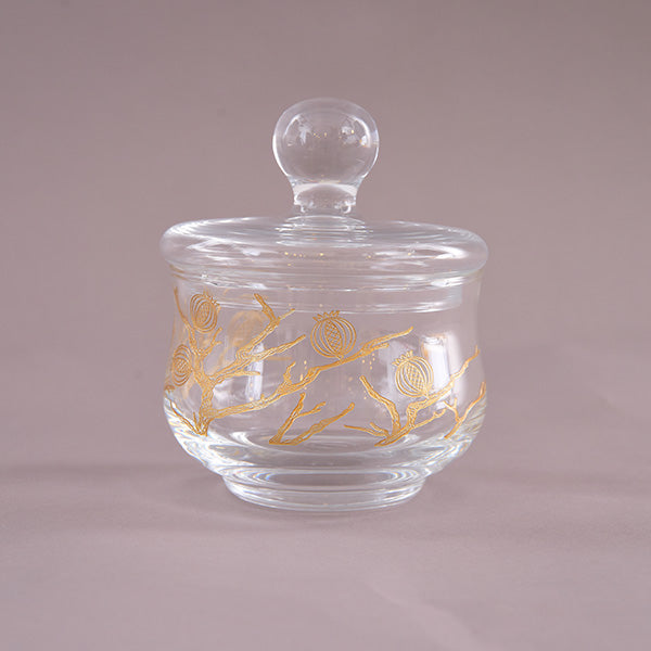 Pomegranate Engraving Sugar Bowl, Gold Color - وعاء سكر بنقش الرمان, ذهبي