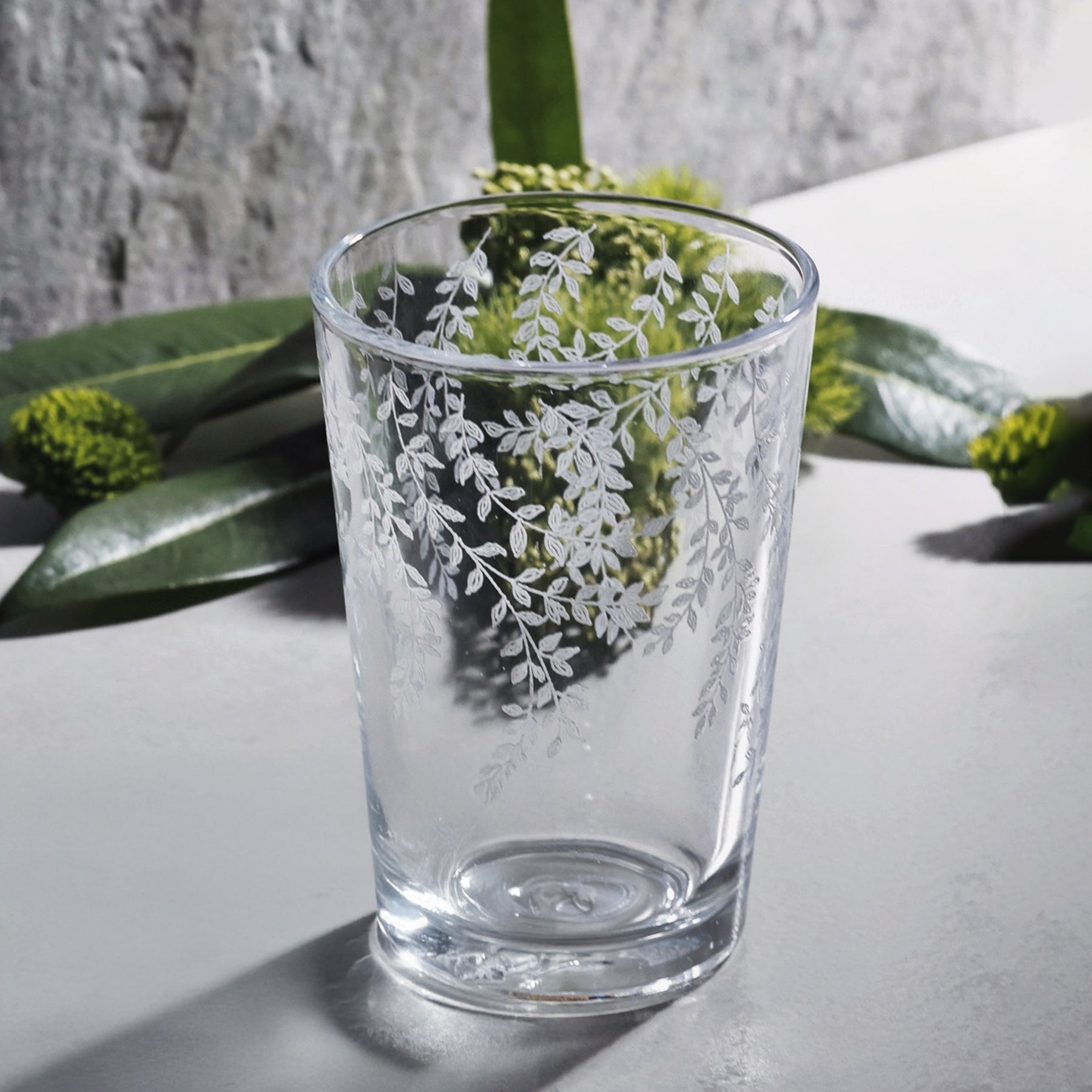 White Leaves Drinking Glass Set - طقم اكواب بنقش الأوراق البيضاء