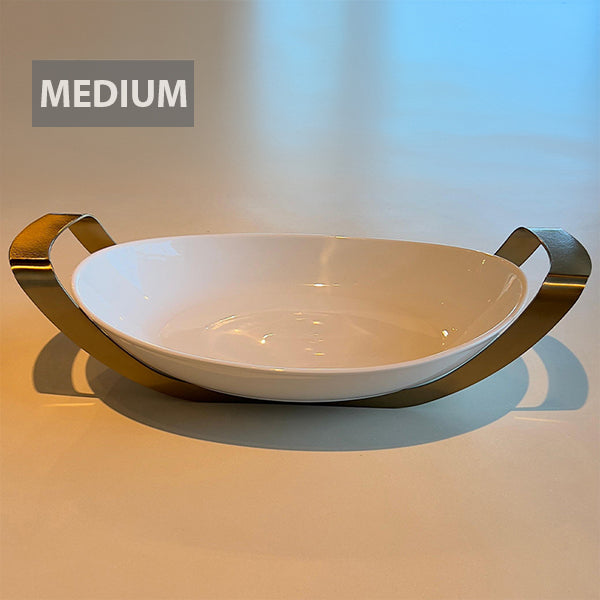 Matt Gold Oval Dish with holder small - طبق بيضاوي مع حامل ذهبي/صغير