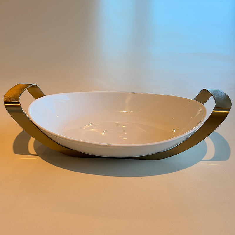 Matt Gold Oval Dish with holder small - طبق بيضاوي مع حامل ذهبي/صغير