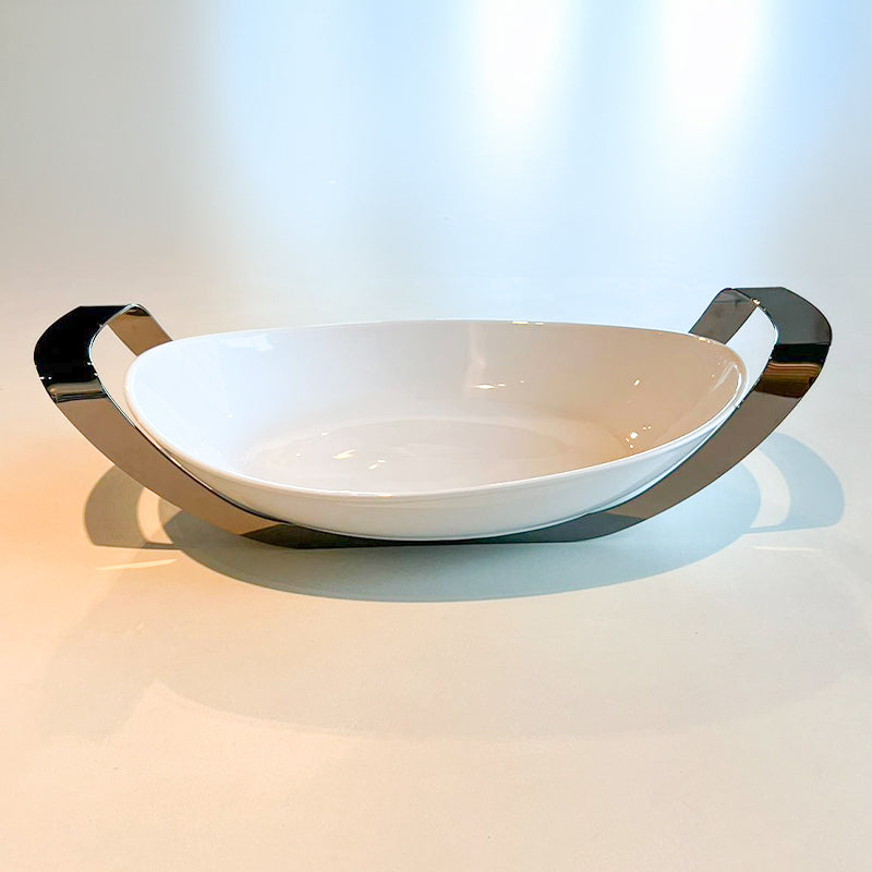 Shiny Black Oval Dish with holder small - طبق بيضاوي مع حامل أسود لامع/صغير