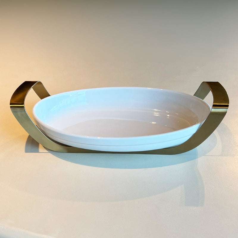 Matt Gold Oval Dish with holder medium - طبق بيضاوي مع حامل ذهبي/متوسط