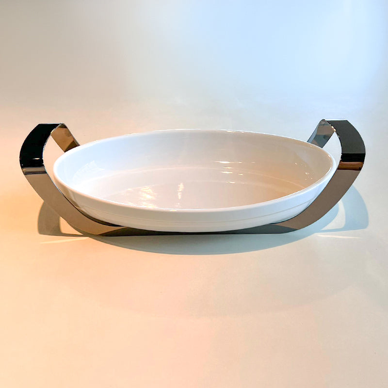 Shiny Black Oval Dish with holder medium - طبق بيضاوي مع حامل أسود لامع/متوسط