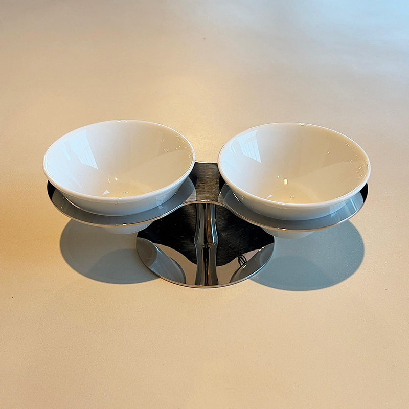 Stainless Steel 2 pcs bowls with holder - أوعية مع حامل فضي 2