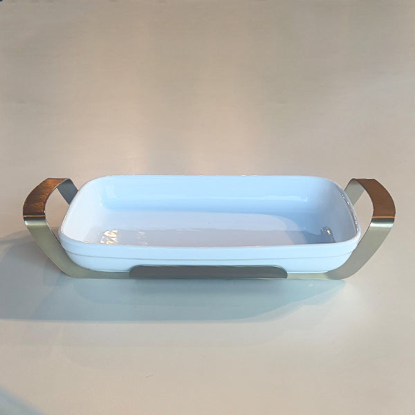 Matt Gold Rectangle Dish with holder large - طبق مستطيل مع حامل ذهبي/كبير
