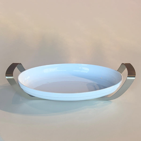 Matt Gold Oval Dish with holder Large - طبق بيضاوي مع حامل ذهبي/كبير