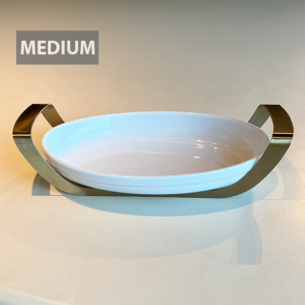 Matt Gold Oval Dish with holder medium - طبق بيضاوي مع حامل ذهبي/متوسط