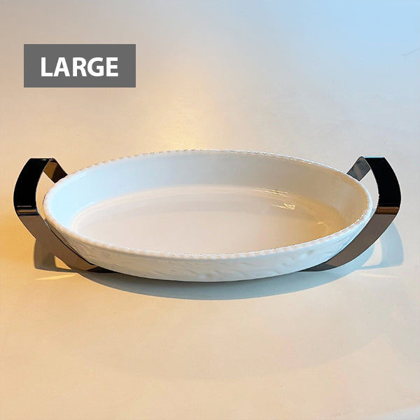 Shiny black Oval Dish with holder large - طبق بيضاوي مع حامل أسود لامع/كبير