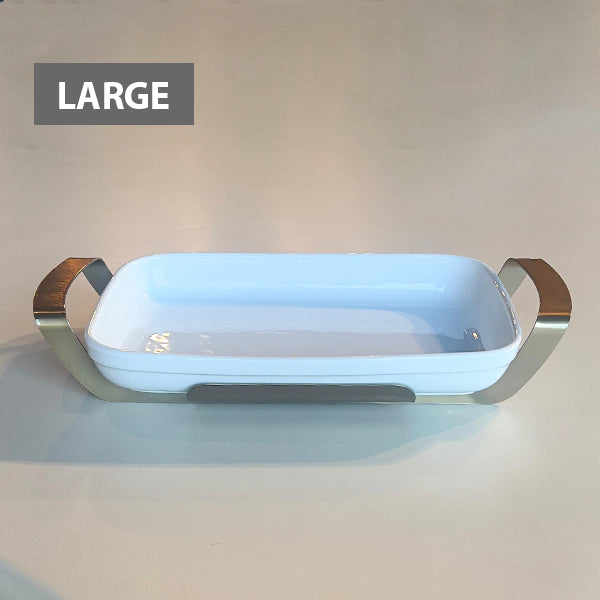 Matt Gold Rectangle Dish with holder large - طبق مستطيل مع حامل ذهبي/كبير