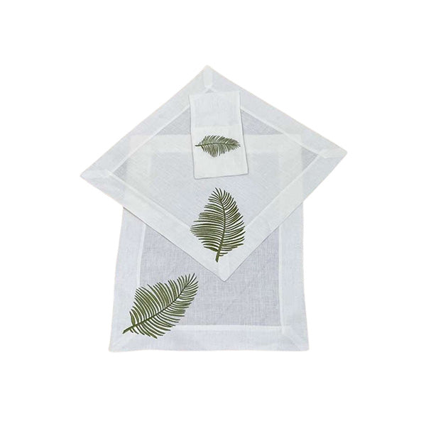Liam Green Palm/Off-White Placemats – Set of 3 - طقم مفارش طاولة ليام بأوراق نخيل أخضر /أوف وايت – 3 قطع