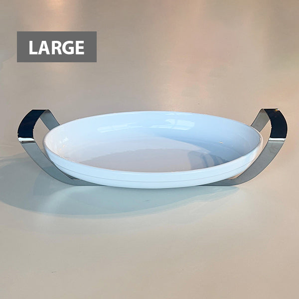 Shiny Black Oval Dish with holder Large - طبق بيضاوي مع حامل أسود لامع/كبير
