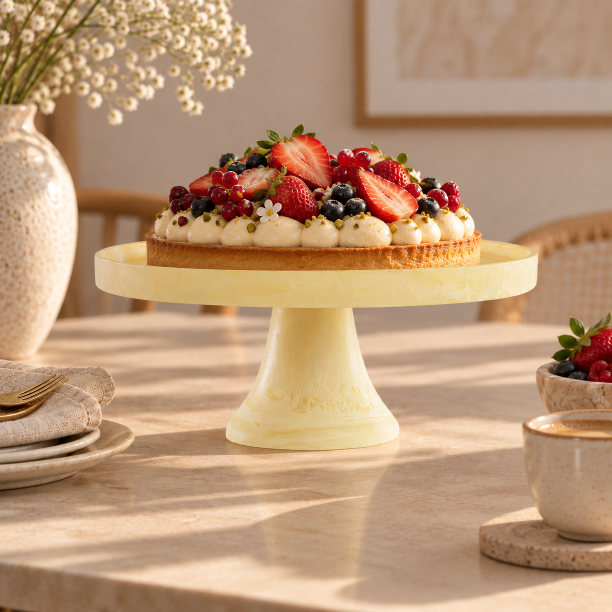 Large Cake Plate , Yellow - ستاند كيك كبير أصفر