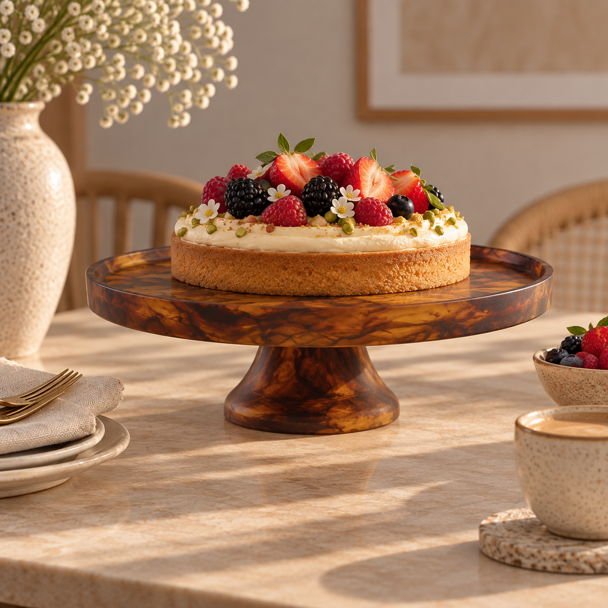 FOOTED CAKE STAND LARGE 32x 11 CM TURTOISE - 32x11 CM ستاند كيك كبير بني