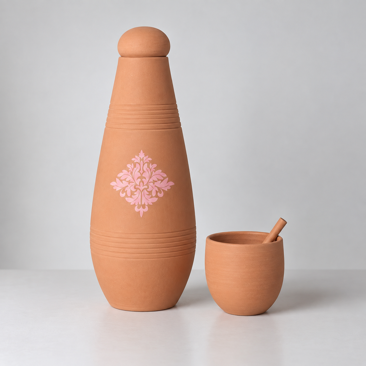 Water Drinking Pot With Cup - فخارة تنقية المياه ماسة مخملية وردي