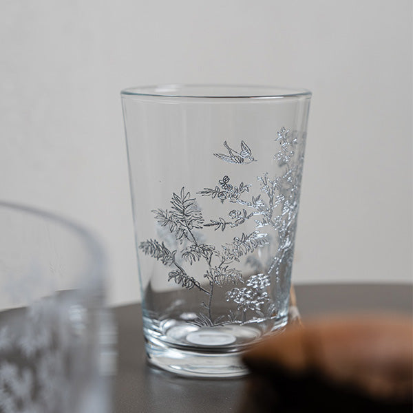 Silver Forest Drinking Glass Set - طقم اكواب بنقش الطائر والغصن الفضي