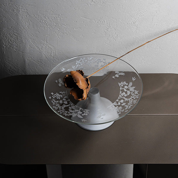 Silver Forest Cake Stand W Satin 28 CM - طبق تقديم بنقش الطائر والغصن ,فضي قاعدة 28سم