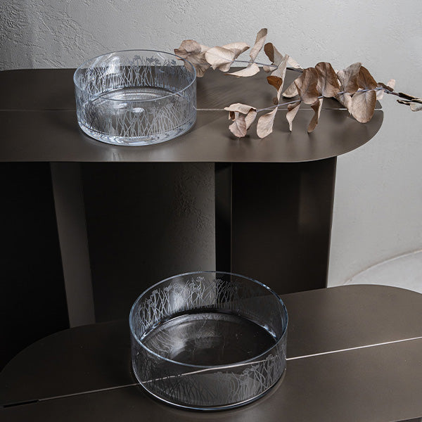 Silver Flying Botanical flower Glazed Satin 20 cm - وعاء تقديم بنقشة نباتية فضي 20 سم