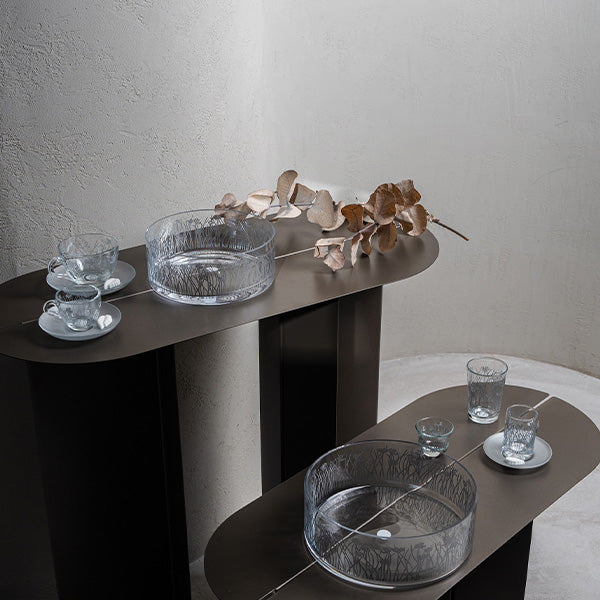 Silver Flying Botanical flower Glazed Satin 20 cm - وعاء تقديم بنقشة نباتية فضي 20 سم