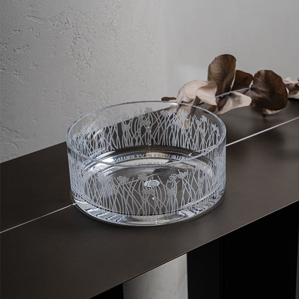 White Flying Botanical flower Glazed Satin 20 cm - وعاء تقديم بنقشة نباتية أبيض 20 سم