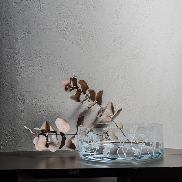 White Botanical Large Bowl Glazed Satin 25 cm - وعاء حلوى بنقشة نباتية أبيض 25 سم