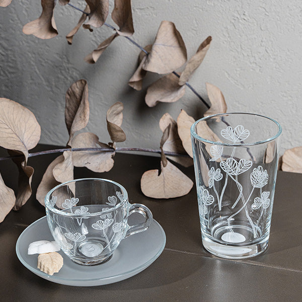 White Botanical Drinking Glass Set - طقم اكواب بنقشة نباتية أبيض
