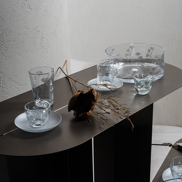 Silver Botanical Large Bowl Glazed Satin 25 cm - وعاء تقديم بنقشة نباتية فضي 25 سم