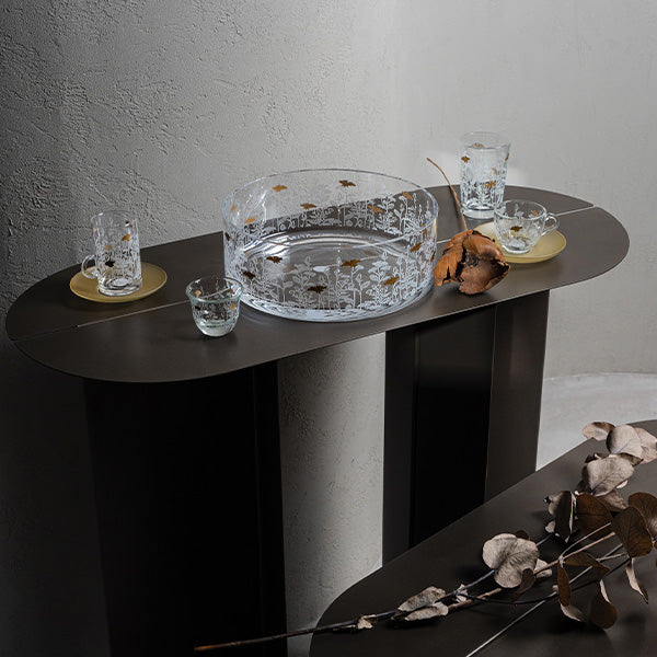 Gold Metallic Botanical flower Drinking Glass Set - طقم اكواب بنقشة نباتية معدني ذهبي