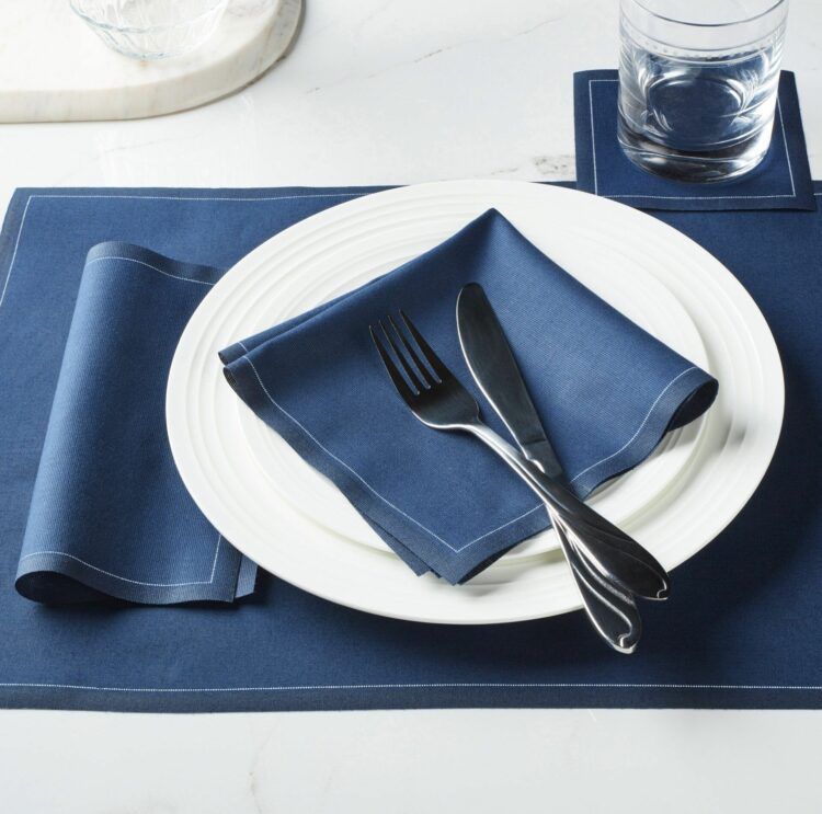 Petrol blue Placemat 48x32 100% Cotton,Rolls 12 - رول مفارش أطباق قطنية، 48 × 32 سم، كحلي