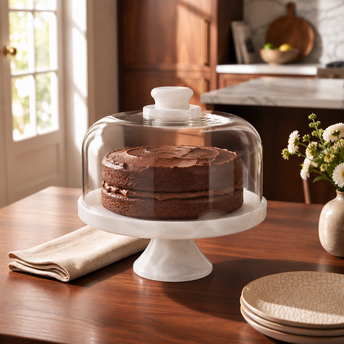 Footed Cake Plate Dome , White - غطاء قاعدة كيك , أبيض