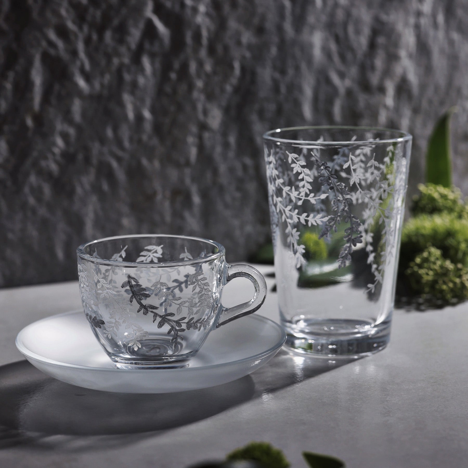 Black Leaves Drinking Glass Set, Black Color - طقم اكواب بنقش الأوراق السوداء , أسود