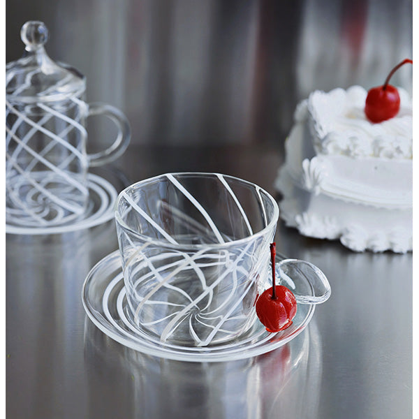 6 PC ICE CREAM CUP WITH SAUCE AND SPOON SWIRL STRIPES 6 PCS 12x6 CM - 6 قطع أكواب آيس كريم مع ملعقة خطوط دوامية 6 قطع 12 × 6 سم