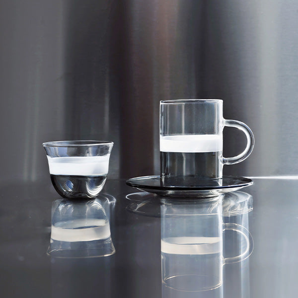 6PC Grey and White Istekana & Gahwa Set with Saucer- طقم إستكانة شاي وقهوة