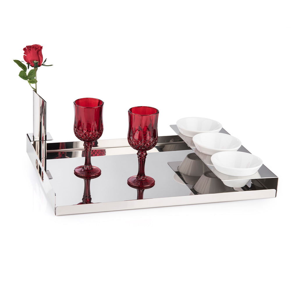 Tray W/3 Cups / Vase 46x33x4 - صينية تقديم