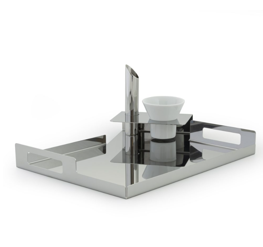 Tray Stainless Steel W/1CERAMIC CUP 42x33 CM