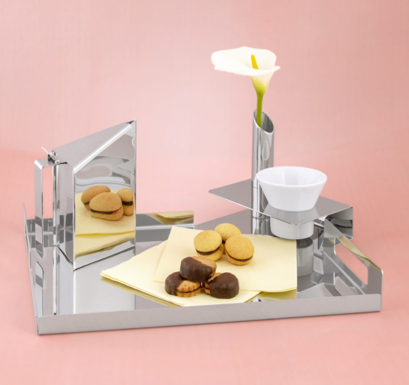 Tray Stainless Steel W/1CERAMIC CUP 42x33 CM