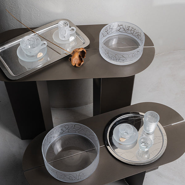 Abstract Cake Stand W Glazed Satin 22CM - طبق تقديم بنقشة Abstract قاعدة 22سم