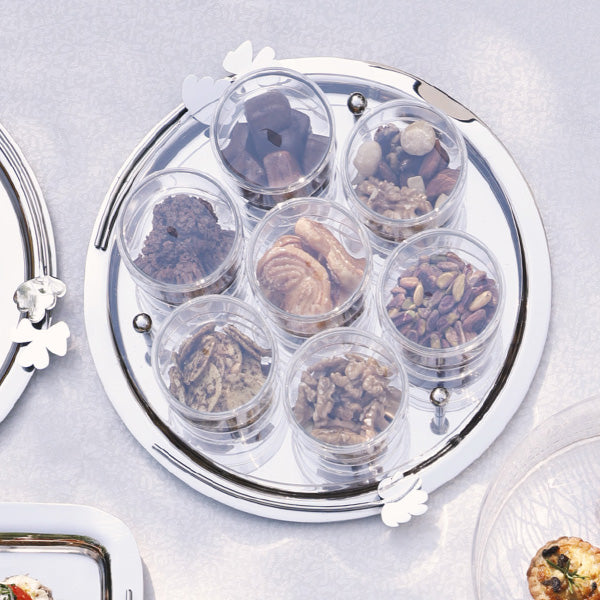 Botanical Round Acrylic Tray with 7-Cup Holder and Lid -صينية دائرية بنقشة نباتية من الأكريليك مع حامل 7 أكواب وغطاء