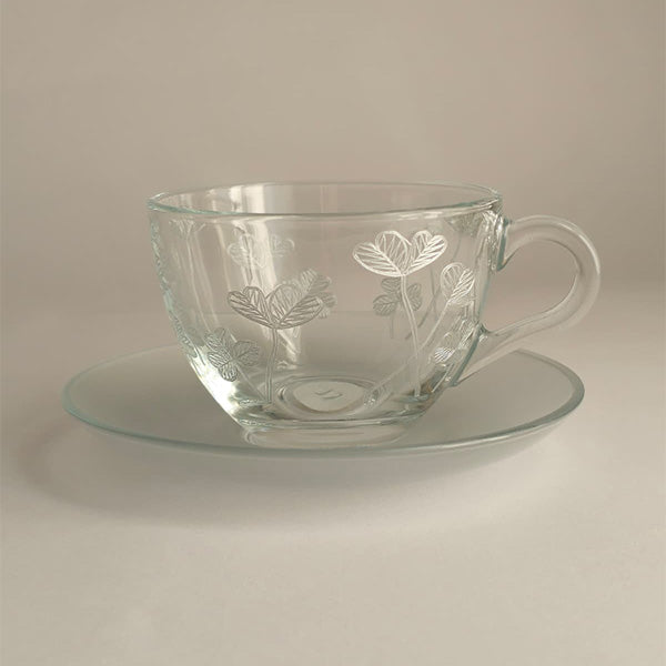 Silver Botanical Cappuccino Cup ,White Saucer - طقم اكواب كابتشينو مع صحن غير لامع بنقشة نباتية ,فضي