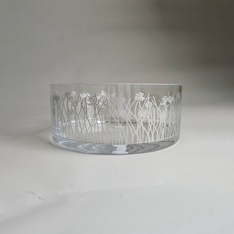 Silver Flying Botanical flower Glazed Satin 20 cm - وعاء تقديم بنقشة نباتية فضي 20 سم