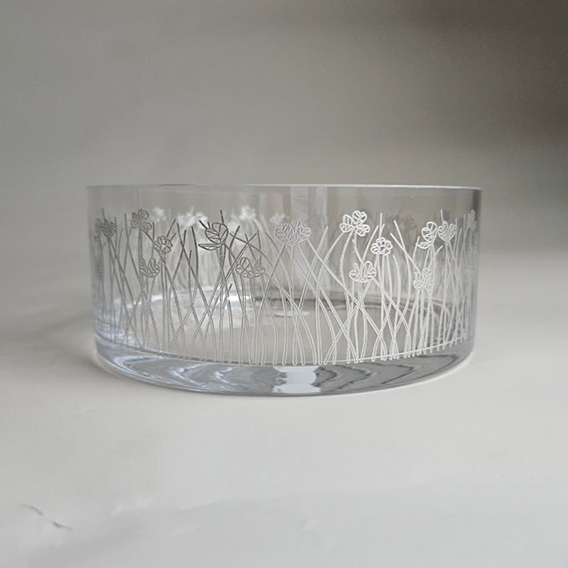 Silver Flying Botanical flower Large Bowl Glazed Satin 25 cm - وعاء تقديم بنقشة نباتية فضي 25 سم